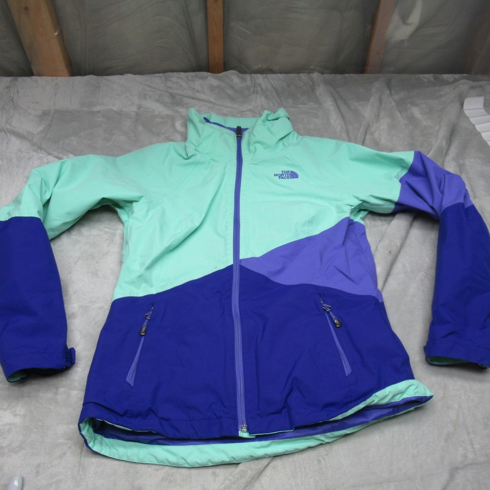 North Face Jacket Women Small Blu Triclimate Hood Rain Wind Full Zip PitZip Pack